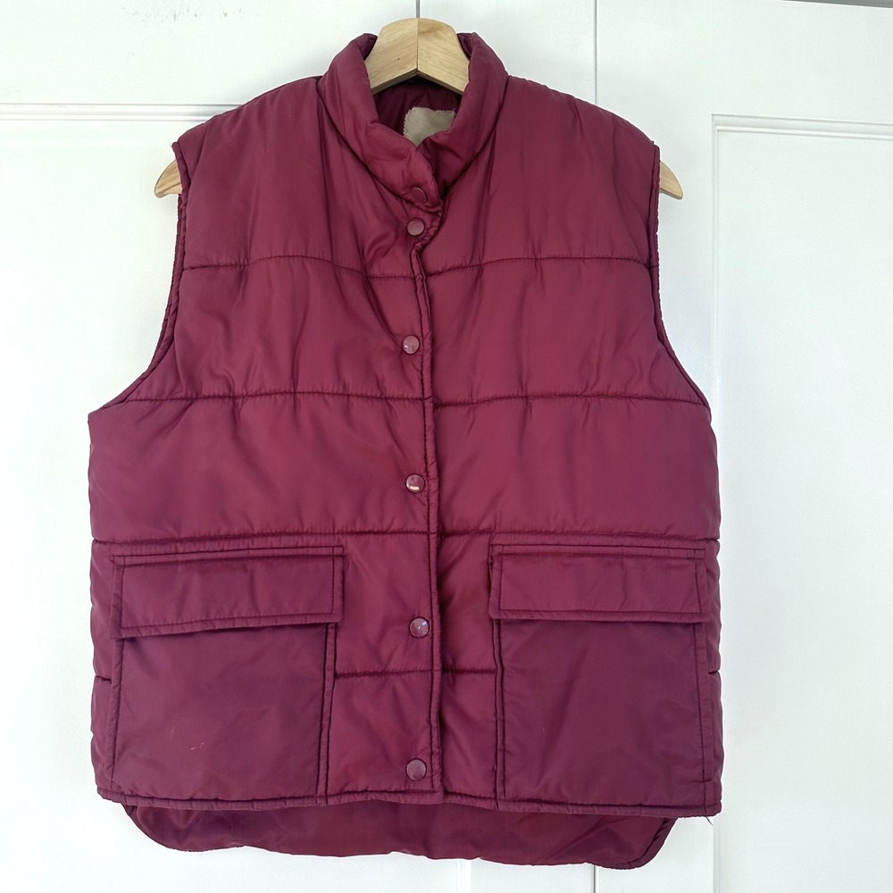 Unisex Vintage‎ Puffer Vest Sleeveless Quilted M/L Burgundy Maroon Winter